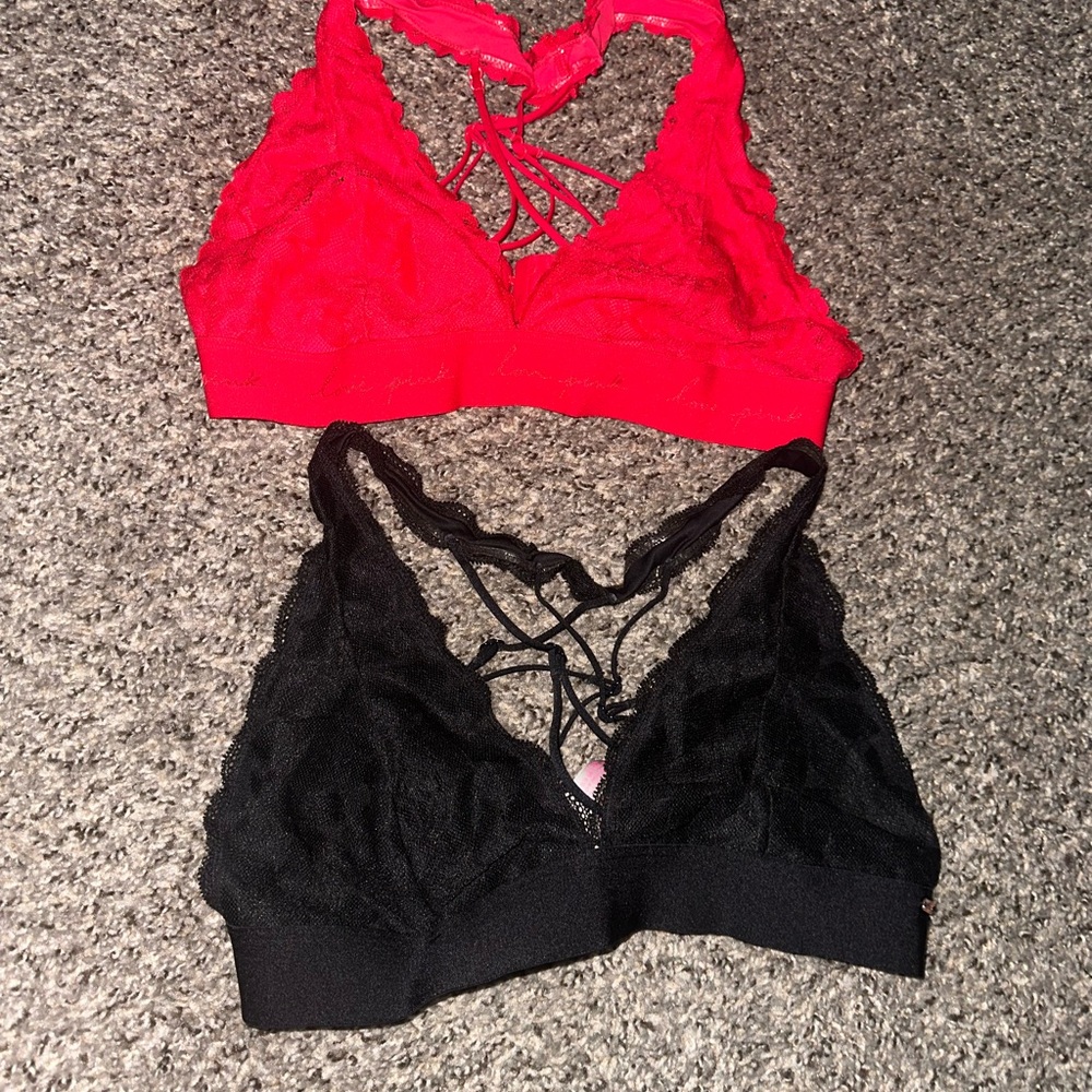 PINK Victoria's Secret Red and Black Wireless Bras